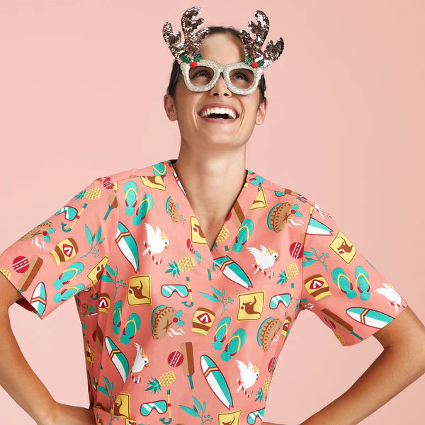 Biz Xmas V Neck Cotton Scrubs S/S