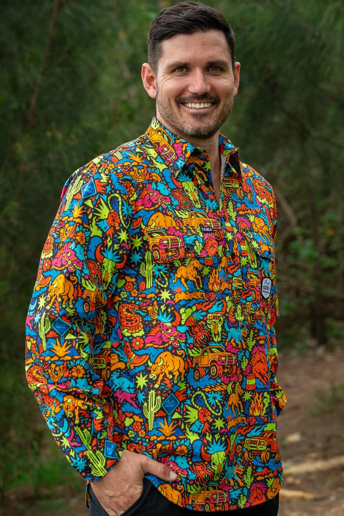 TradeMutt Men's Shindig Shenanigans Half Button Work Shirt