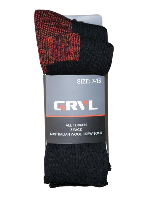 GRVL All Terrain Australian Wool Crew Sock- 3PK