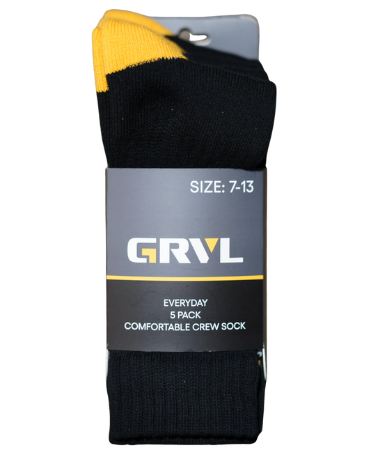 GRVL Everyday Comfortable Crew Sock- 5PK