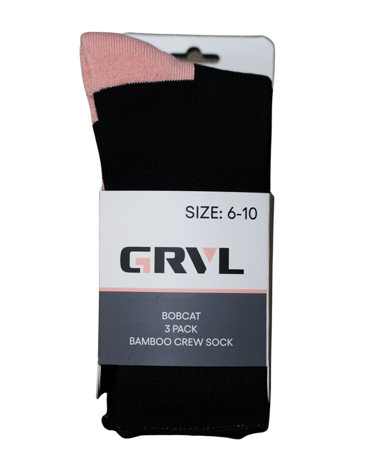 GRVL Womens Bobcat Bamboo Crew Sock- 3PK