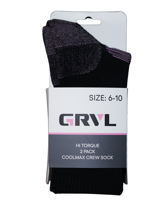 GRVL Womens Hi Torque Coolmax Crew Sock- 2PK