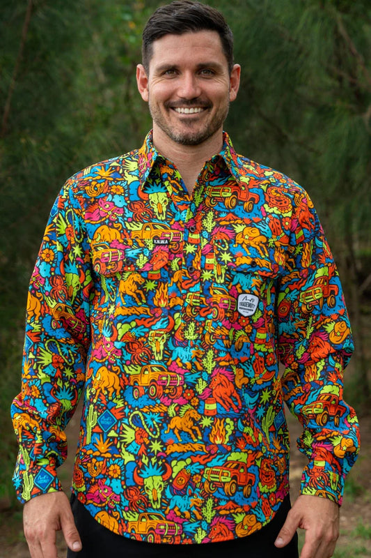 TradeMutt Men's Shindig Shenanigans Half Button Work Shirt
