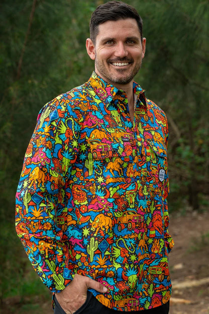 TradeMutt Men's Shindig Shenanigans Half Button Work Shirt