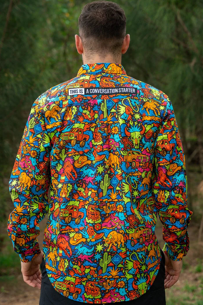 TradeMutt Men's Shindig Shenanigans Half Button Work Shirt