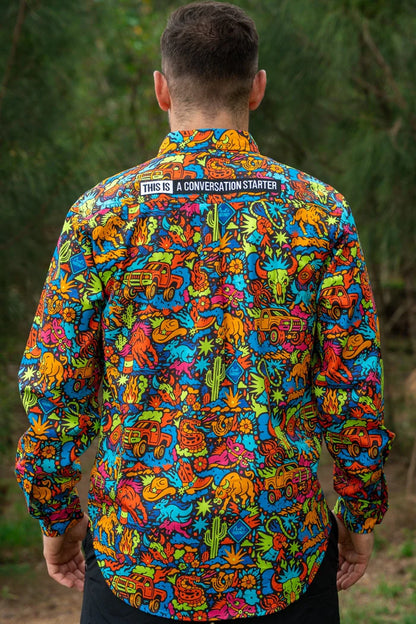 TradeMutt Men's Shindig Shenanigans Half Button Work Shirt