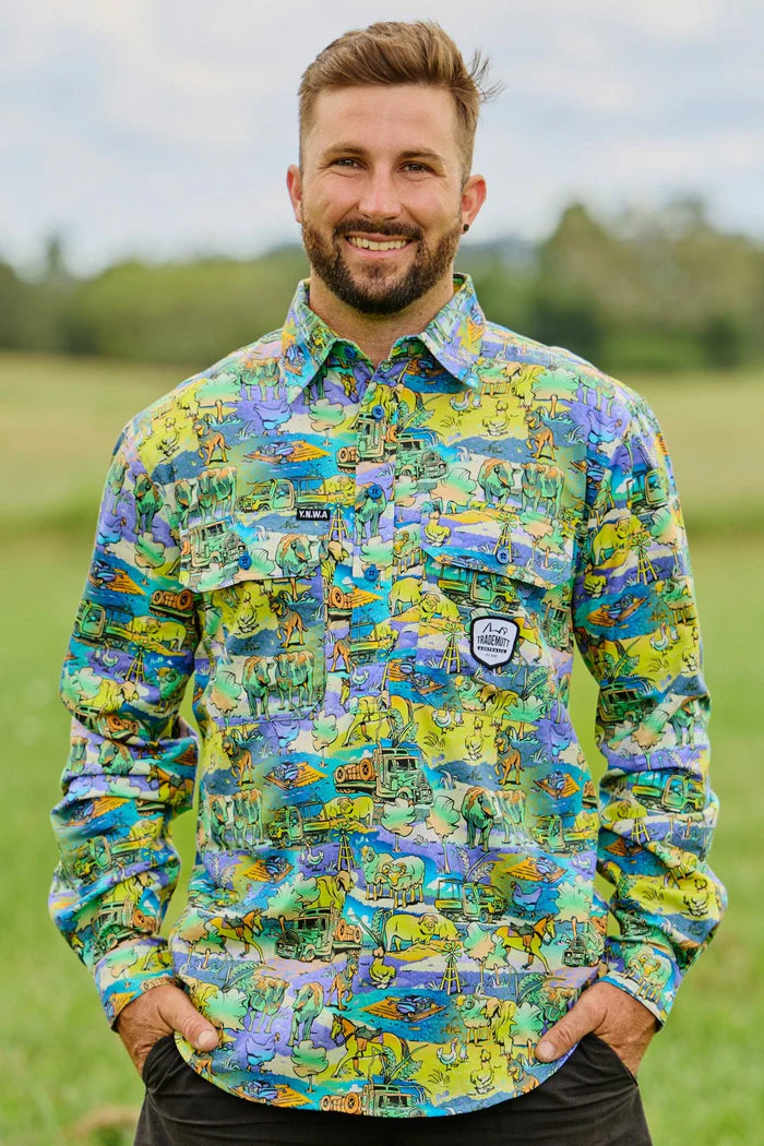 TradeMutt Men's Cracka' Dawn Half Button Work Shirt