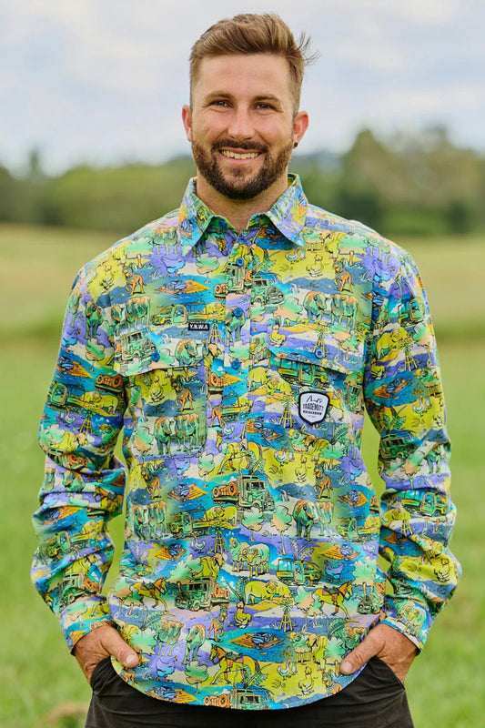 TradeMutt Men's Cracka' Dawn Half Button Work Shirt