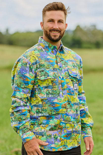 TradeMutt Men's Cracka' Dawn Half Button Work Shirt