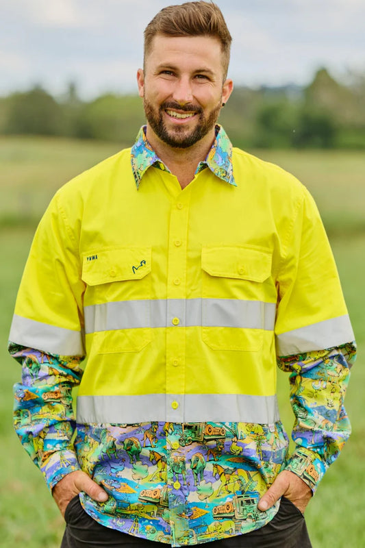 TradeMutt Men's Cracka' Dawn Day/Night Hi Vis Work Shirt