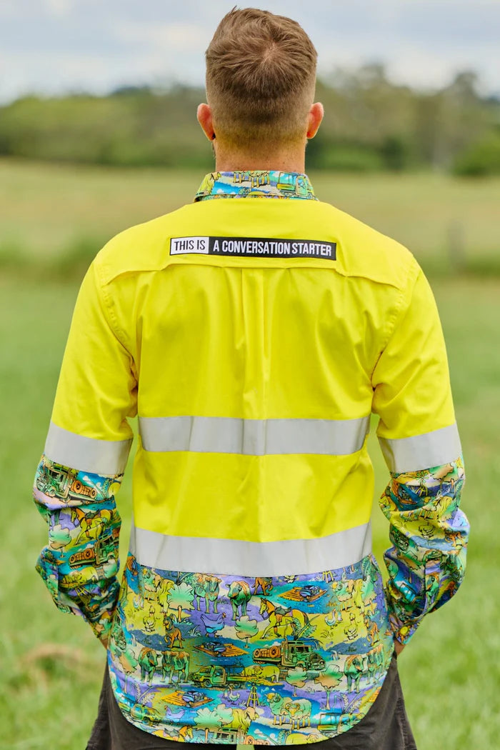 TradeMutt Men's Cracka' Dawn Day/Night Hi Vis Work Shirt