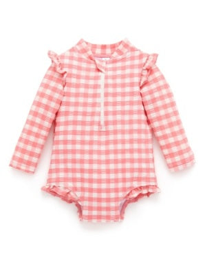 Purebaby Printed Frilly LS Swimsuit