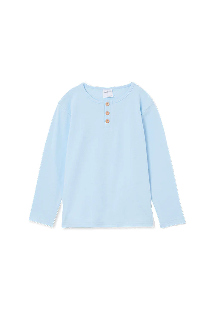 Milky Blue Henley Long Sleeve Top